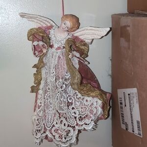 Available - Vintage 14" Porcelain & Lace Angel handmade Christmas ornament.